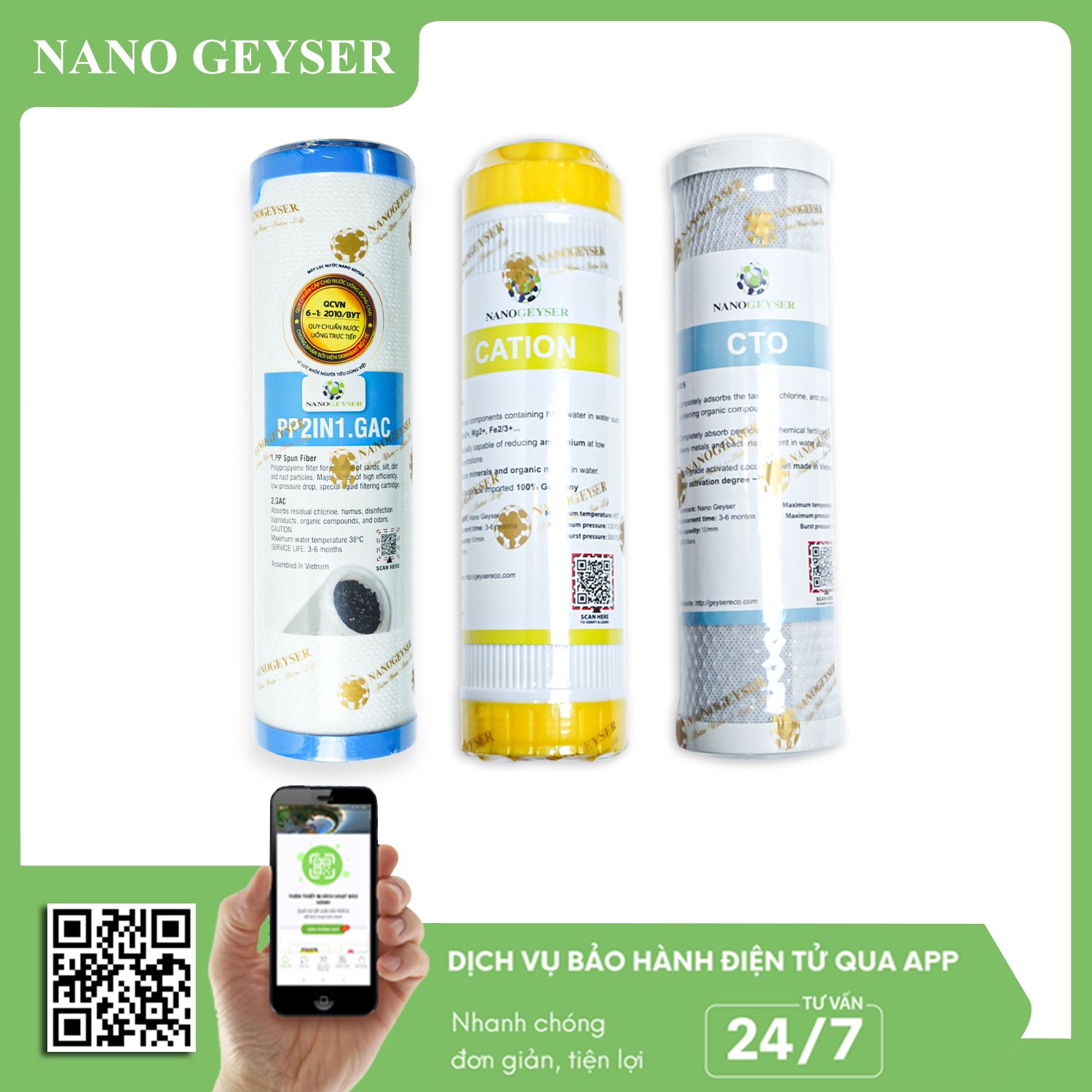 Bộ 3 lõi Nano ( PP2IN1.GAC CATION CTO) - combo