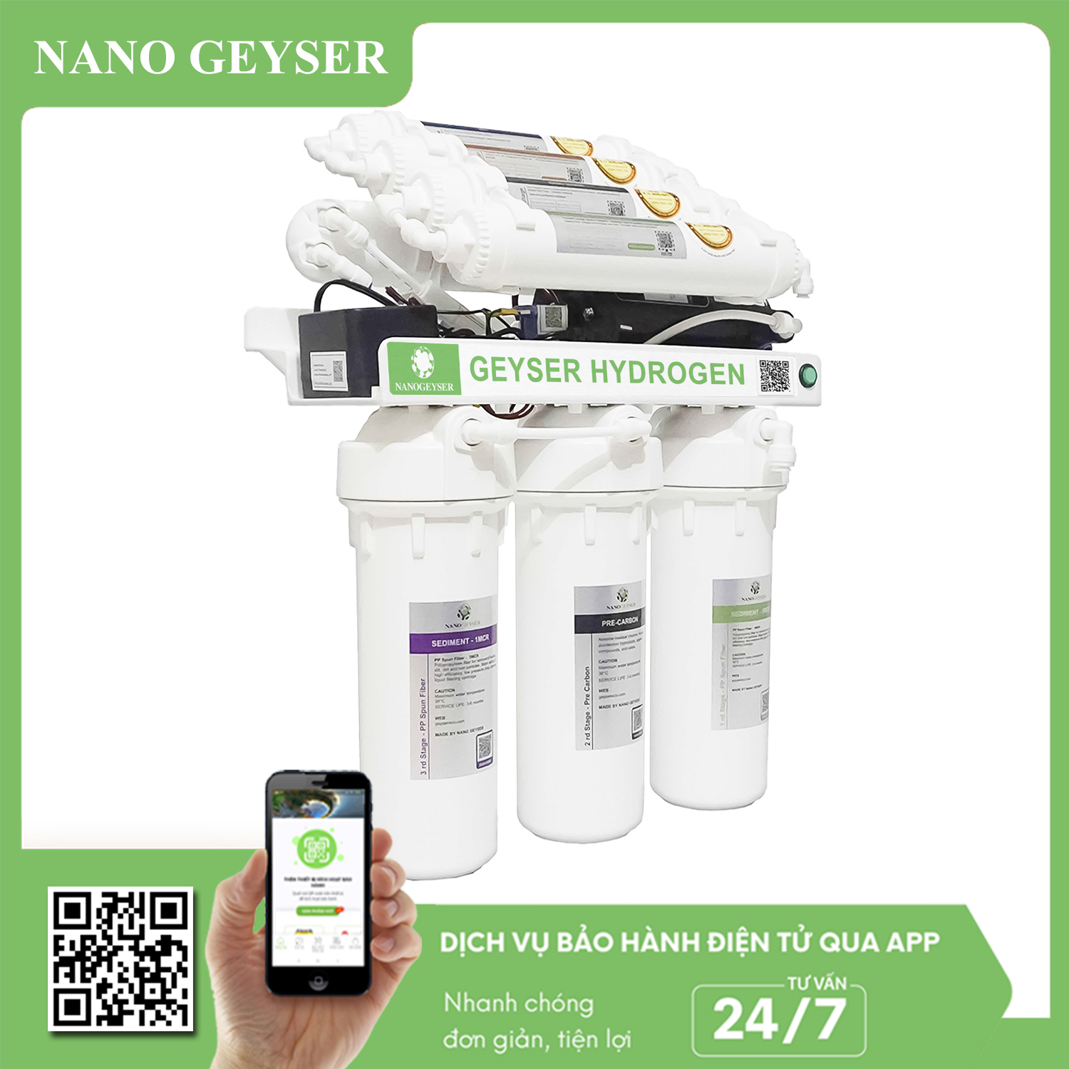 Máy Lọc Nước Nano Geyser RO Hydrogen 8 Cấp (bình áp 3.2)