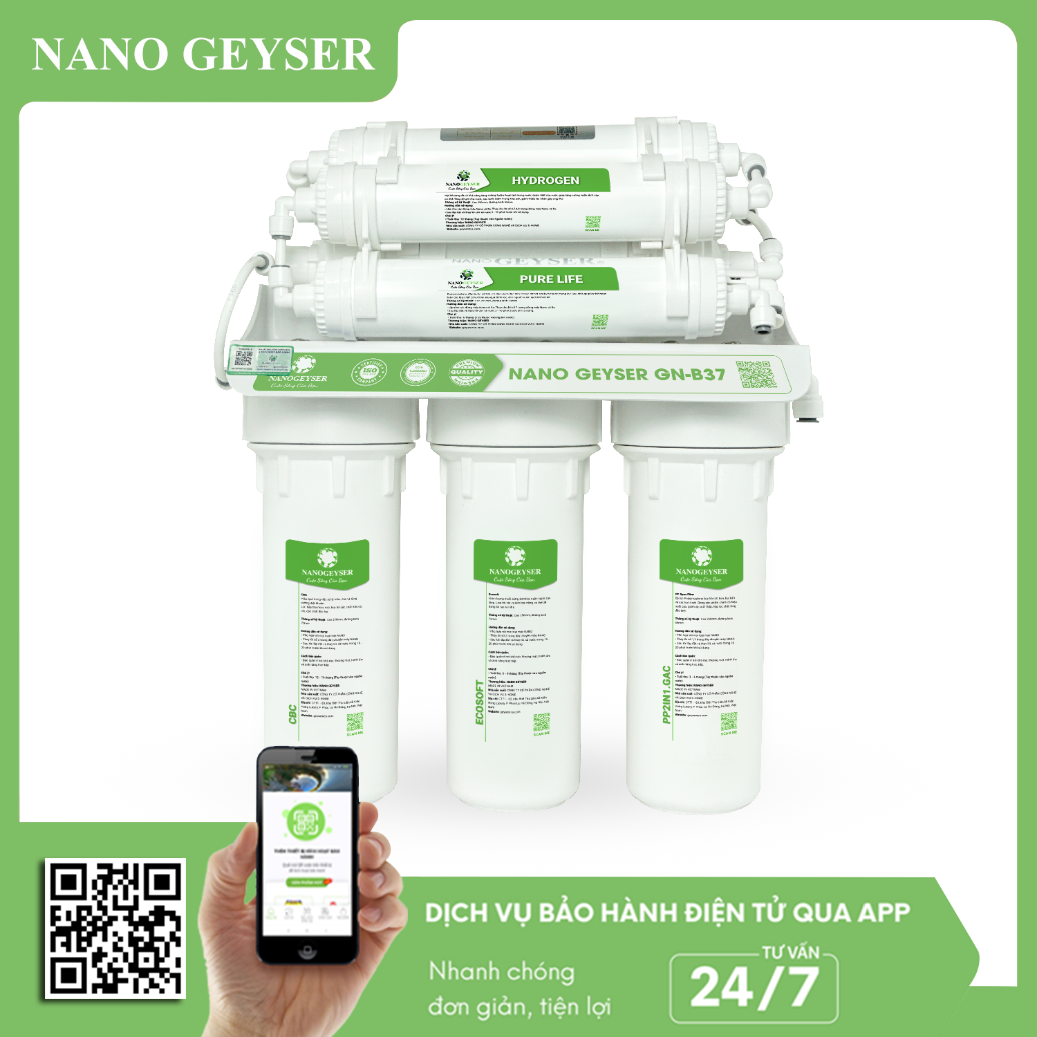 Máy lọc nước Nano Geyser GN-B37 10 cấp lọc bếp