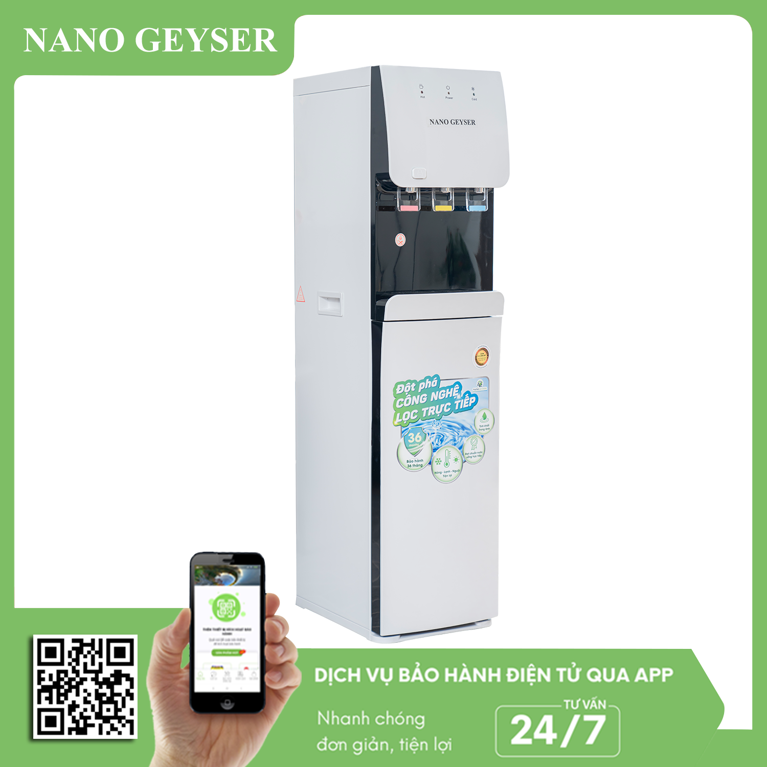 Máy lọc nước Nano Geyser nóng - lạnh - nguội Nano Geyser RO 8 cấp lọc phòng khách Trắng GROK-35T